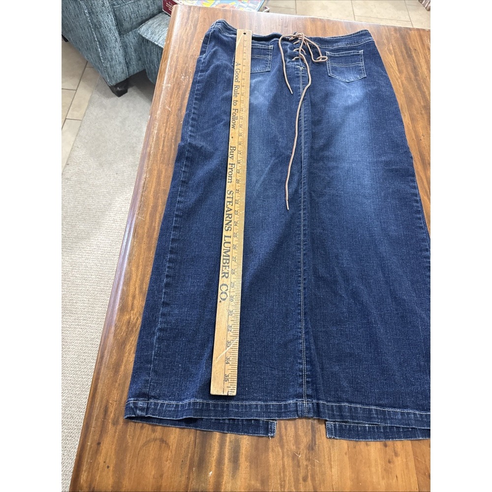CAROLINA BLUES Sz 16 Long Denim Jean Lace Up Pencil Skirt Vintage Long - Picture 7 of 9